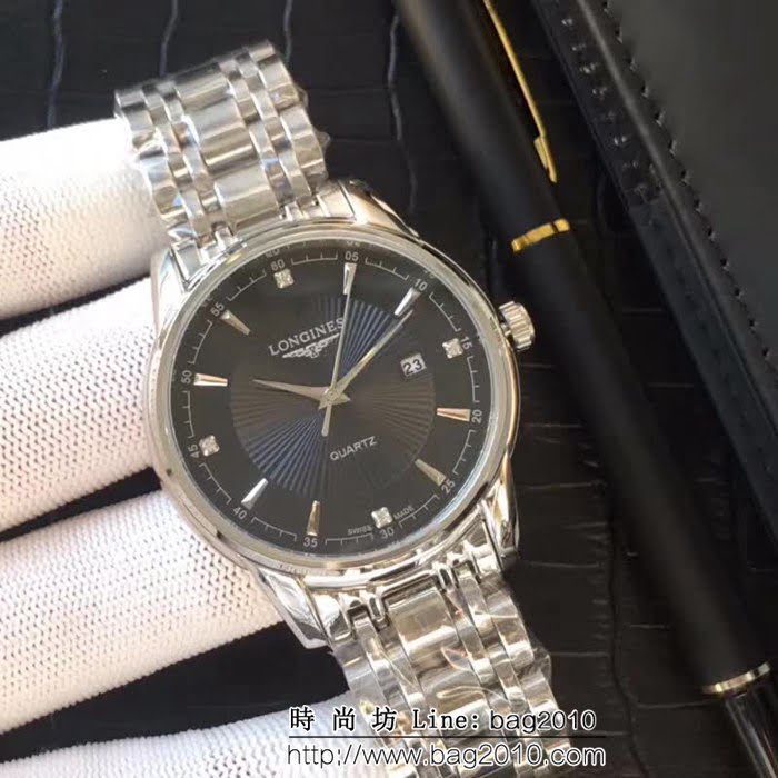 LONGINES浪琴 精鋼表殼 真皮錶帶 休閒商務男士腕表  WSS1571